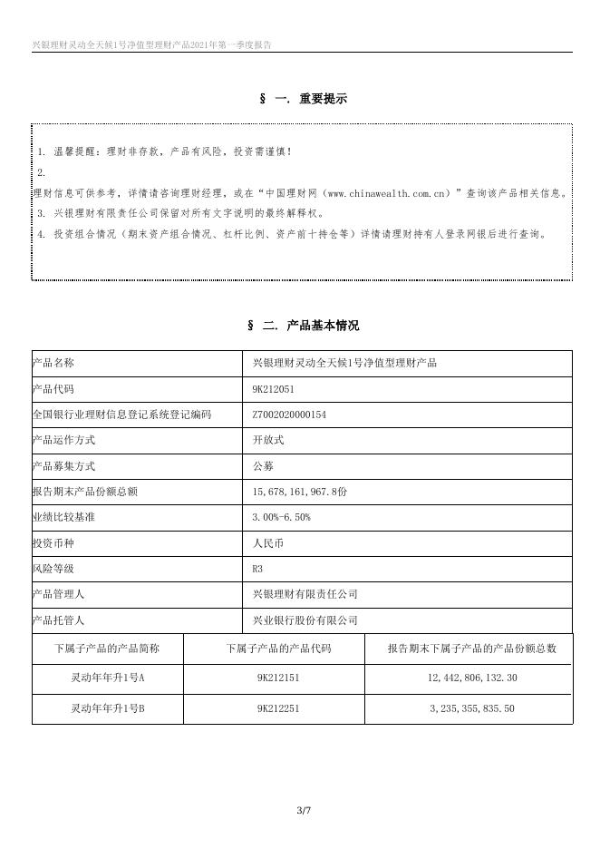 兴银理财灵动全天候1号净值型理财产品2021年第一季度报告.docx