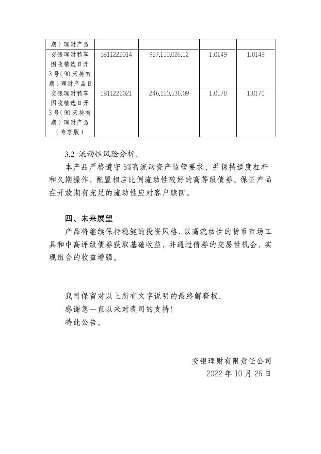 交银理财稳享固收精选日开3号（90天持有期）理财产品（Z7000921000243）定期报告（2022年第三季度）.pdf