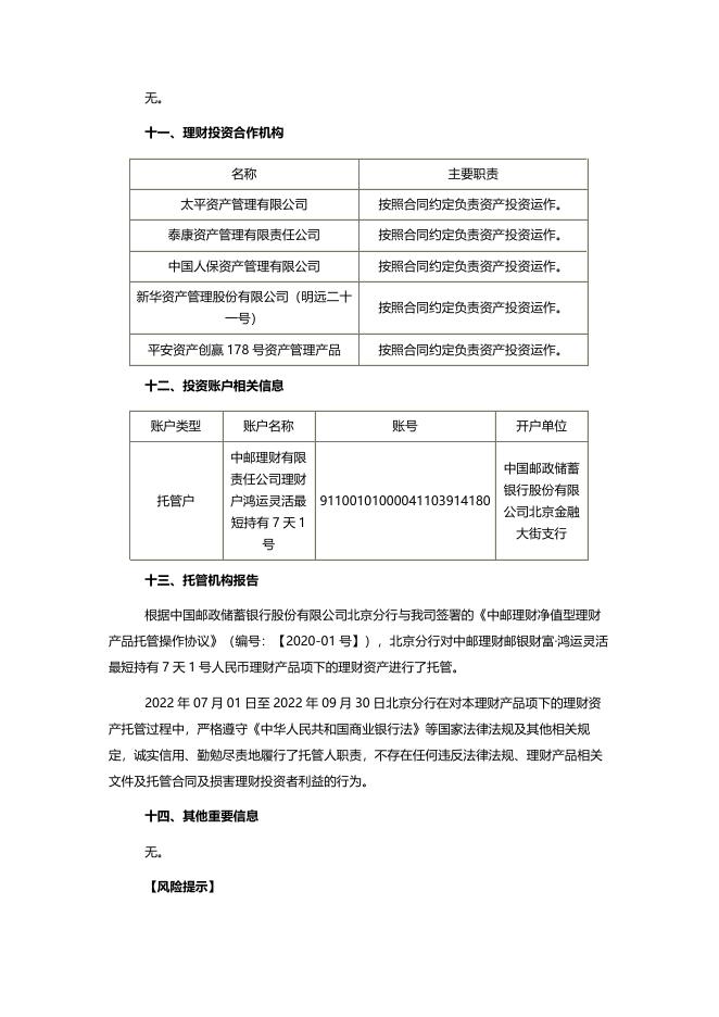 定期报告-20221027-中邮理财邮银财富·鸿运灵活最短持有7天1号人民币理财产品投资管理报告.pdf