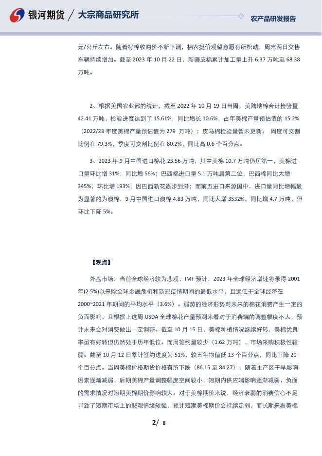 棉花棉纱日报20231023 - [品种]期货走势_[品种]期货行情_[品种]期货交易价格[报告页码]银河期货开户交易.pdf