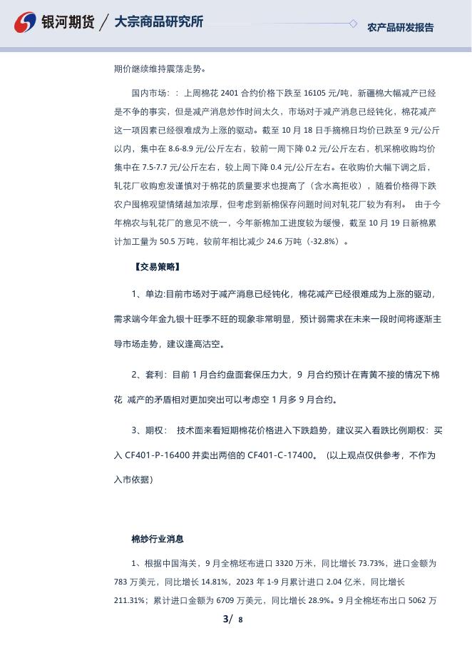 棉花棉纱日报20231023 - [品种]期货走势_[品种]期货行情_[品种]期货交易价格[报告页码]银河期货开户交易.pdf