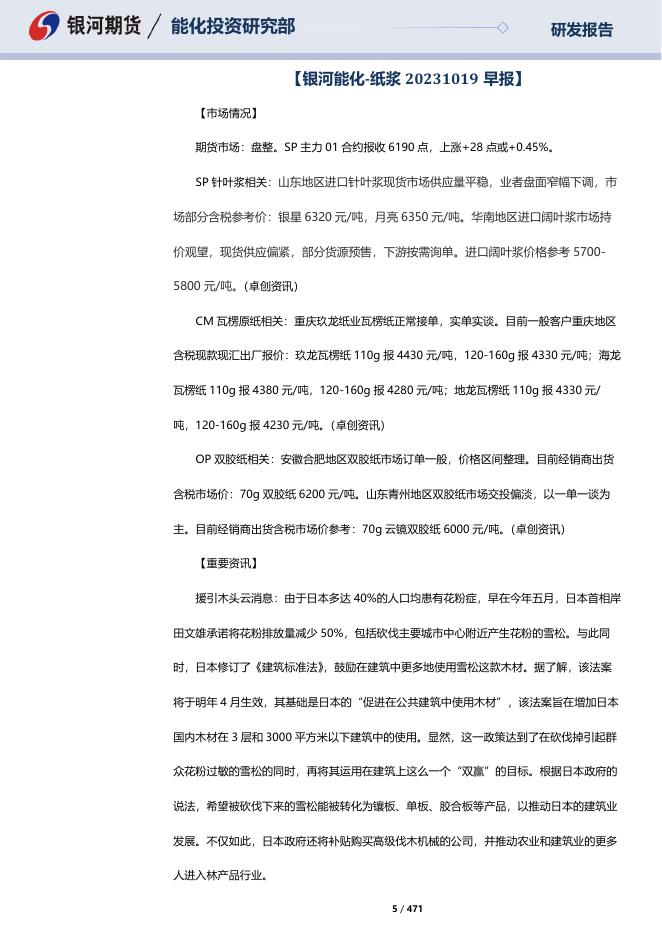 【银河期货】造纸板块晨报20231023 - [品种]期货走势_[品种]期货行情_[品种]期货交易价格[报告页码]银河期货开户交易.pdf