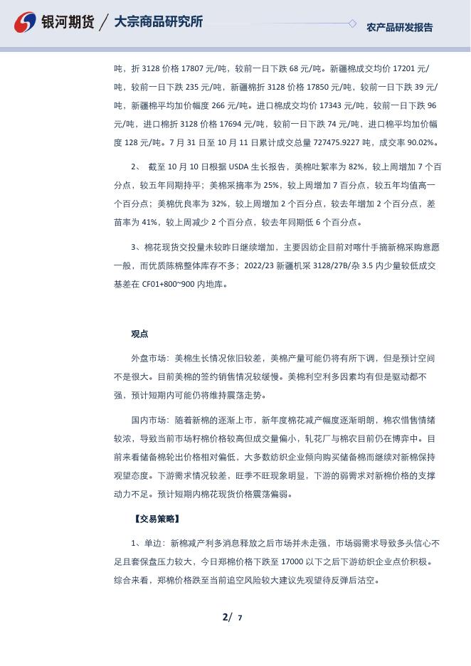棉花棉纱日报20231011 - [品种]期货走势_[品种]期货行情_[品种]期货交易价格[报告页码]银河期货开户交易.pdf