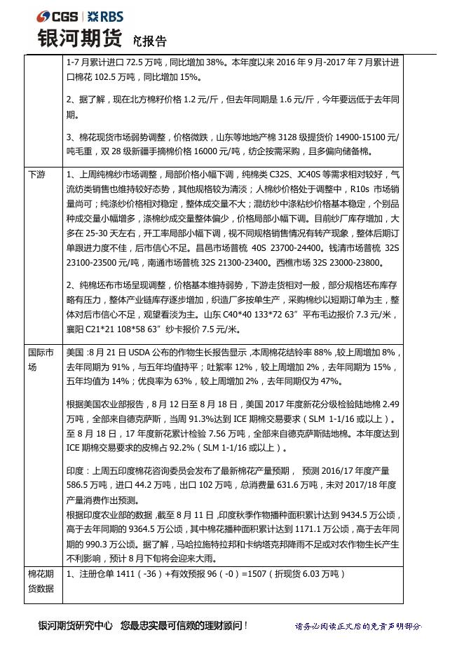 银河8月22日棉花棉纱日报 郑棉放量回升 郑棉纱缩量小幅反弹 - 期货产品研发策略-银河期货.pdf