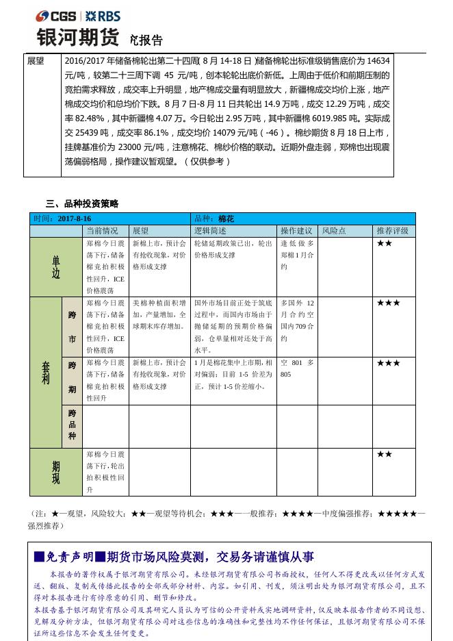 银河8月16日棉花日报 现货走弱，郑棉震荡向下 - 期货产品研发策略-银河期货.pdf