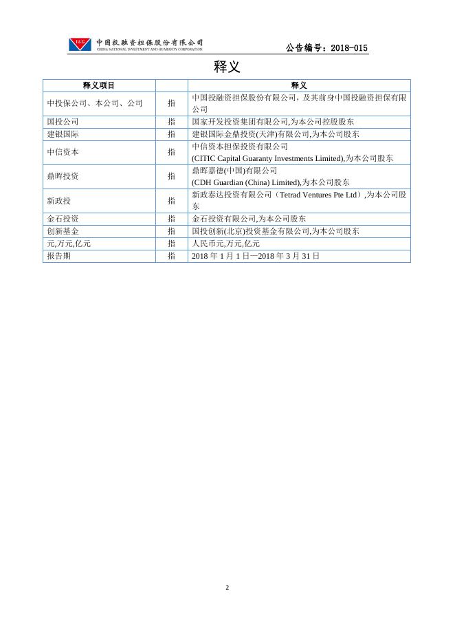 中国投融资担保股份有限公司2018年第一季度报告.pdf