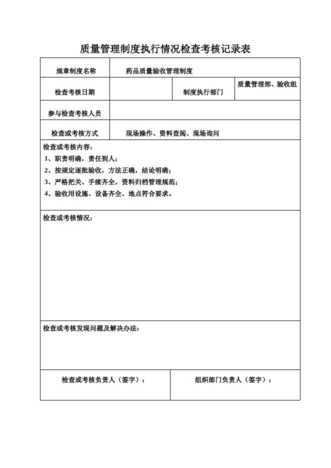 质量管理制度执行情况检查考核表 下载–高顿咨询–高顿财务培训.doc