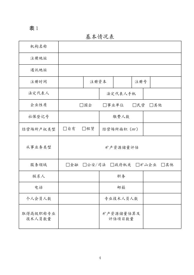 中国矿业权评估师协会矿产资源储量评估单位会员职业能力评价申报表.docx