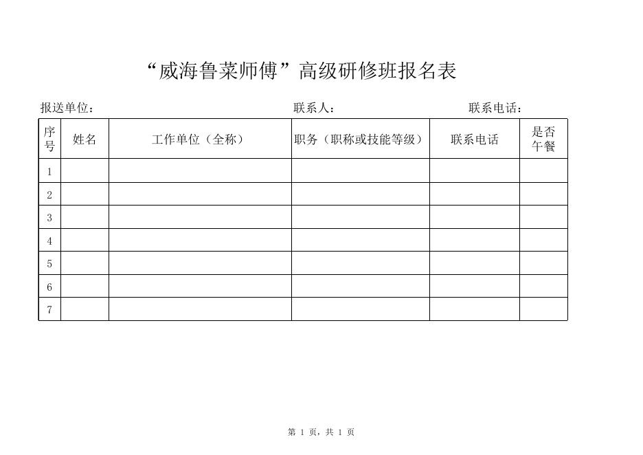 附件2：“威海鲁菜师傅”高级研修班报名表.xlsx