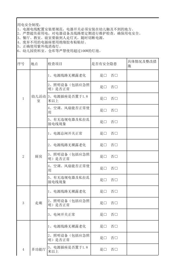 附件：幼儿园用电安全检查记录表（参考）.xlsx