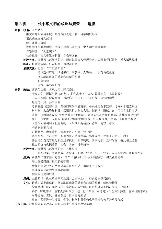 高三历史考前知识梳理（纲要上下及选必一二三的融合）--2023届高考统编版历史三轮冲刺.doc