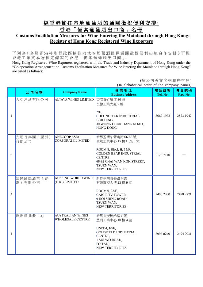 香 港 「 備 案 葡 萄 酒 出 口 商 」 名 册.pdf