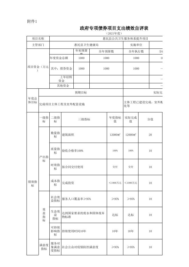 债券项目支出绩效自评表-公共卫生体系.xls