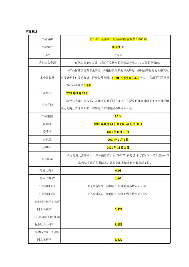 “金添利”小企业结构性存款产品第21100期产品说明书.doc