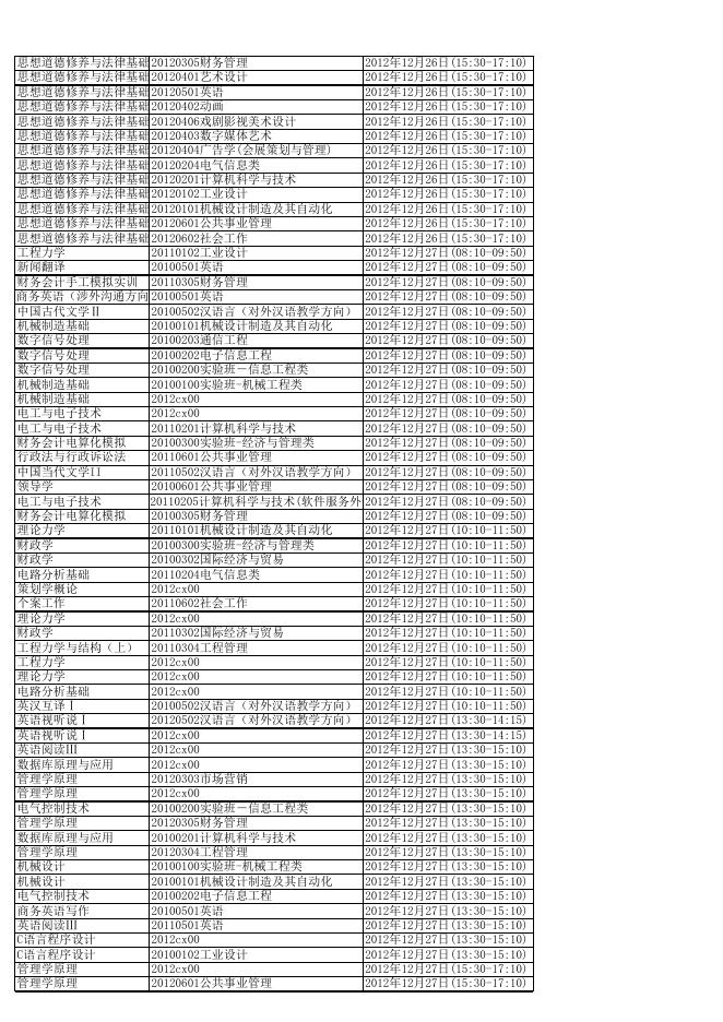 2012-2013学年第一学期期末考试时间安排.xls
