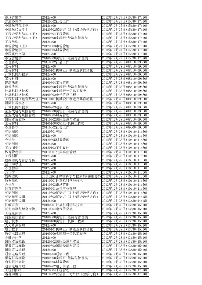 2012-2013学年第一学期期末考试时间安排.xls