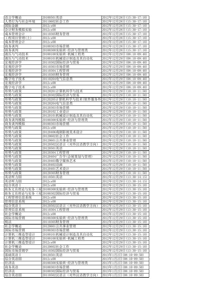 2012-2013学年第一学期期末考试时间安排.xls