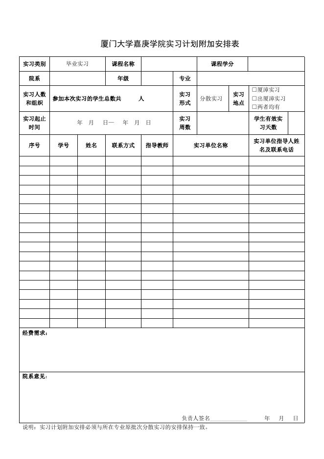 实习计划附加安排表.doc