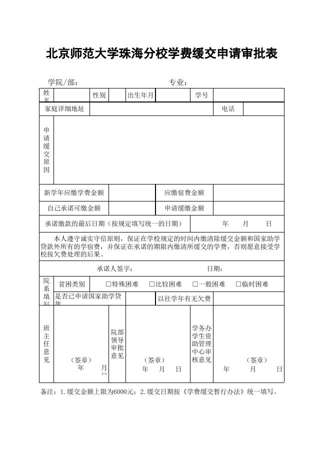 附件:《学费缓交申请审批表》.xls