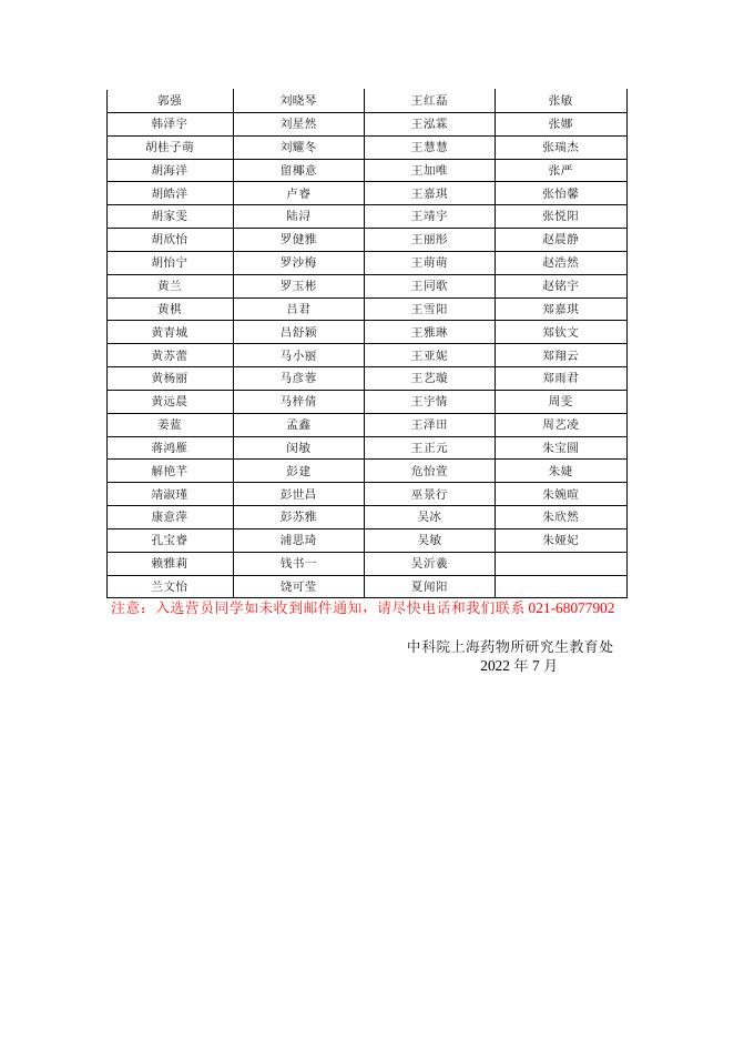 上海药物所2022年全国大学生夏令营(二期)入选营员名单"> 上海药物所2022年全国大学生夏令营(二期)入选营员名单.pdf