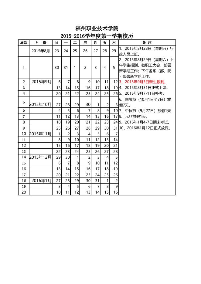 福州职业技术学院2015-2016学年度第二学期校历.xls