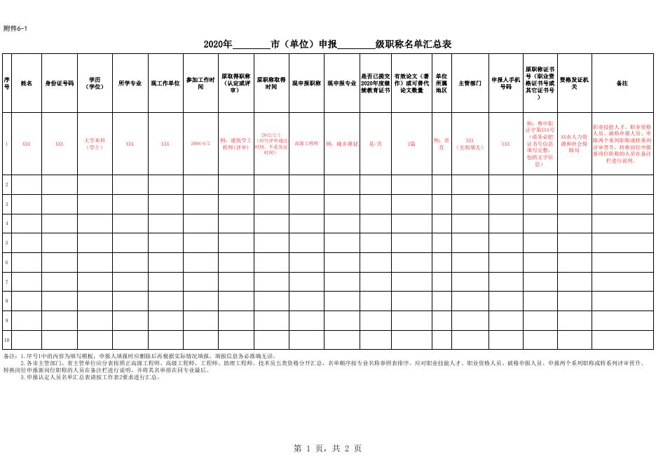 附件6：2020年___市（单位）申报__级职称名单汇总表.xls