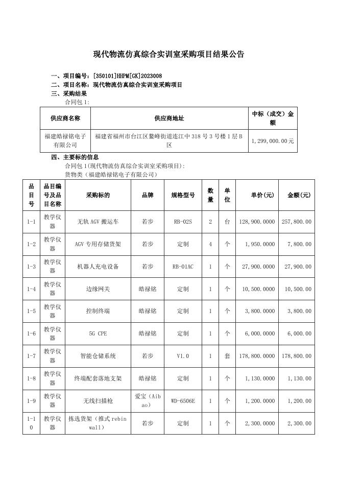 现代物流仿真综合实训室采购项目结果公告.docx