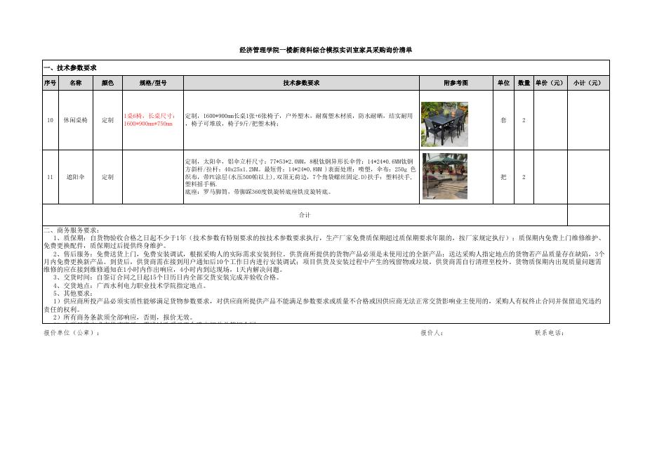 经济管理学院一楼新商科综合模拟实训室家具采购询价清单.xlsx
