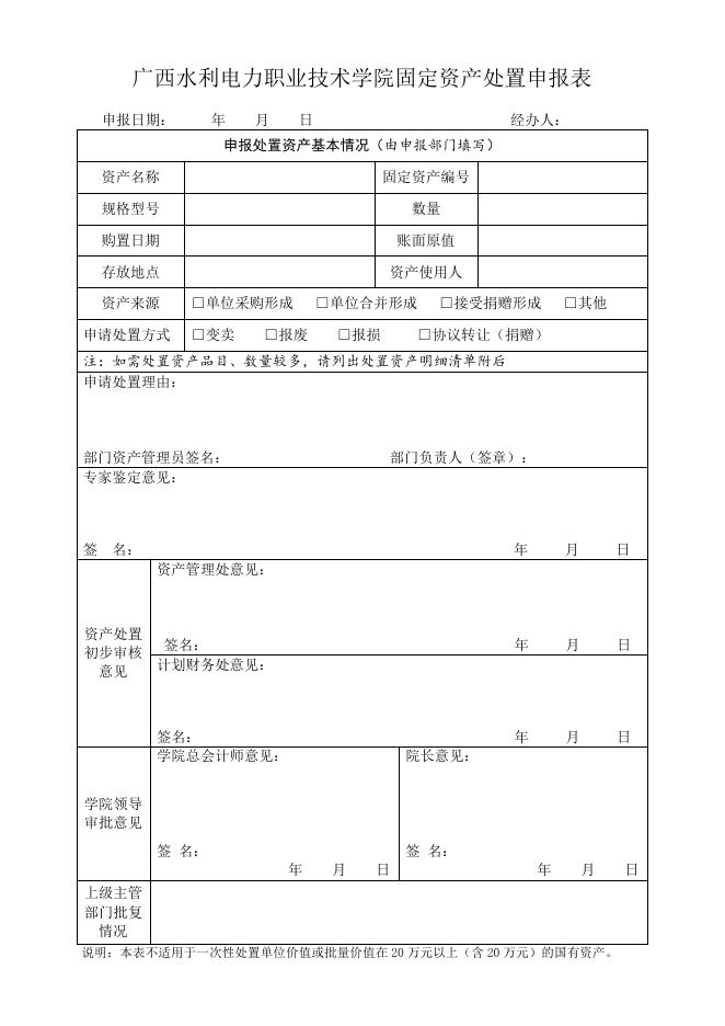 学院固定资产处置申报表（2018版）.docx
