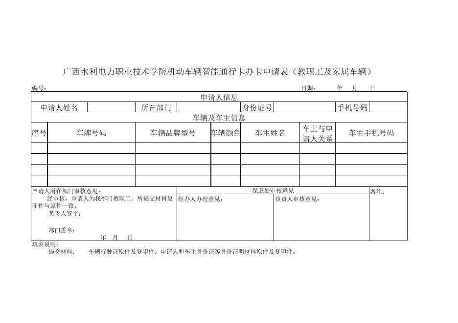 教职工及家属车辆智能卡申请表（2020年3月更新）.xlsx