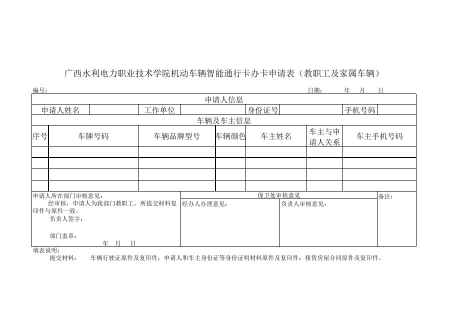 教职工及家属车辆智能卡申请表.xlsx