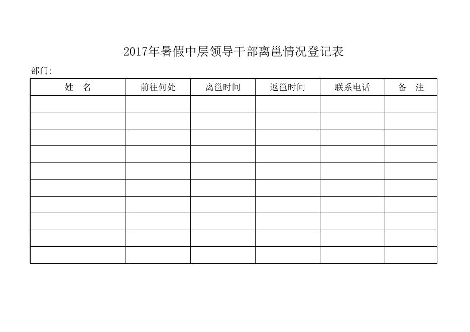 2017年暑假中层领导干部离邕情况登记表.xls
