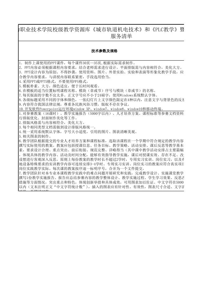 附件：自动化工程学院校级教学资源库《城市轨道机电技术》和《PLC教学》暨教学能力比赛课件及微课项目制作服务清单.xlsx