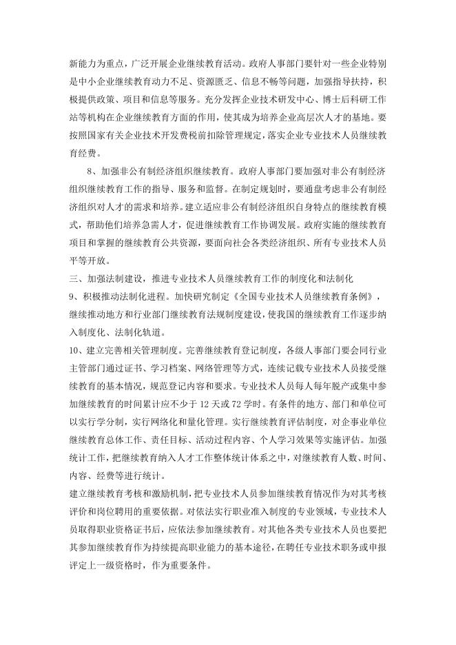 关于加强专业技术人员继续教育工作的意见 2022-01-10.doc