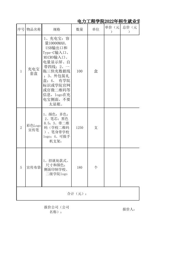 2022年电力工程办公用品采购清单（分项一）.xlsx