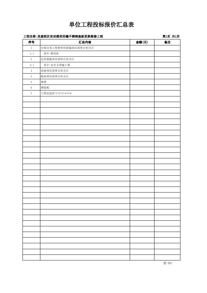 里建校区实训楼变形缝不锈钢盖板更换维修工程清单.xls