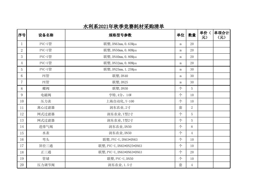 附件：水利系2021年秋季竞赛耗材采购清单.xls