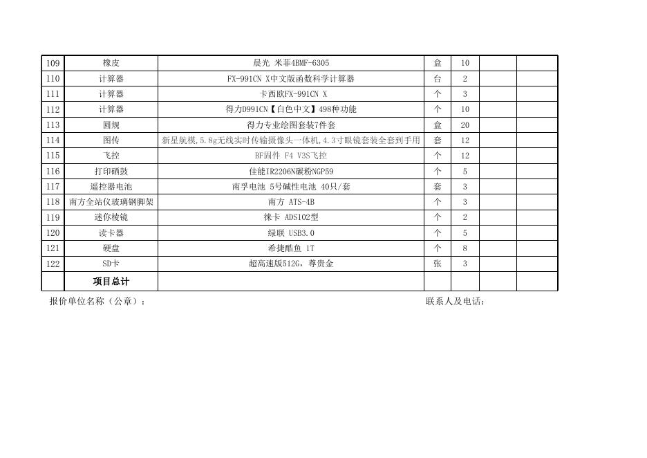 附件：水利系2021年秋季竞赛耗材采购清单.xls