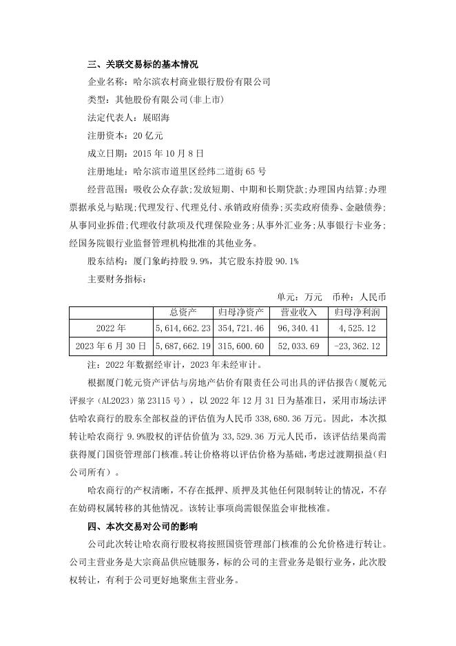 厦门象屿关于转让参股公司股权暨关联交易的公告.pdf