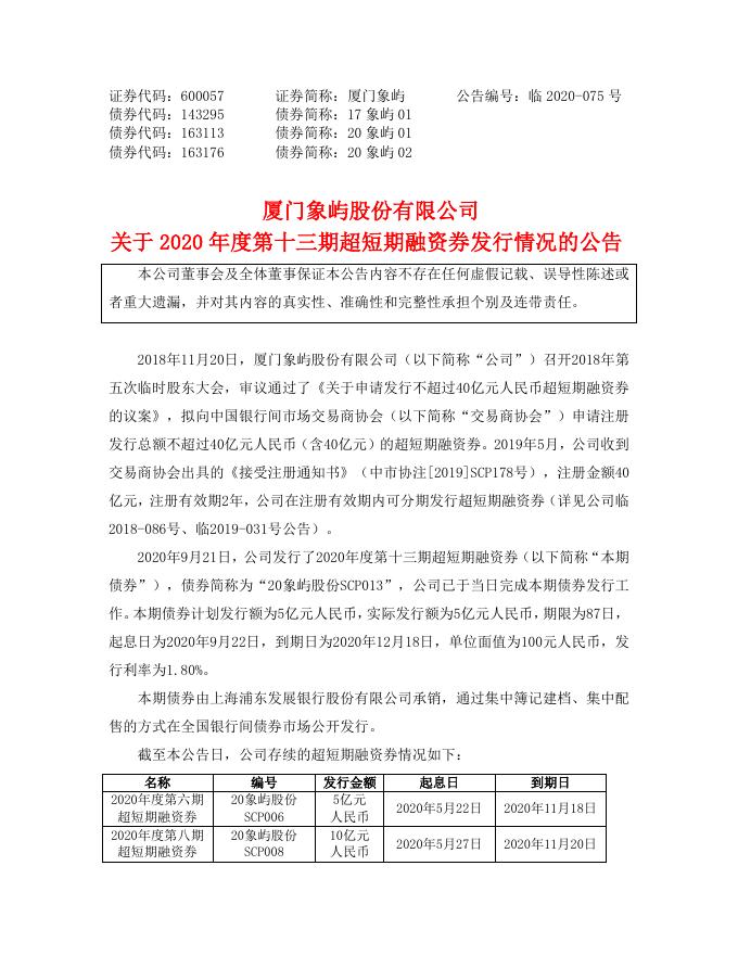 关于2020年度第十三期超短期融资券发行情况的公告.pdf