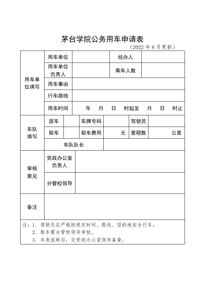 77号附件：茅台学院公务用车申请表.docx