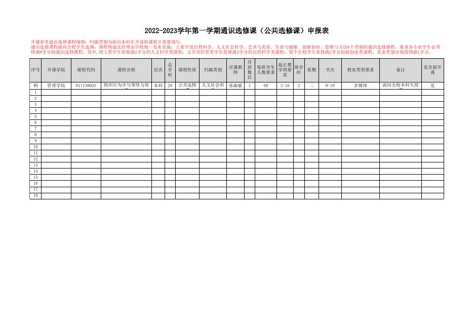 附件2：2022-2023学年第一学期通识选修课（公共选修课）申报表.xls