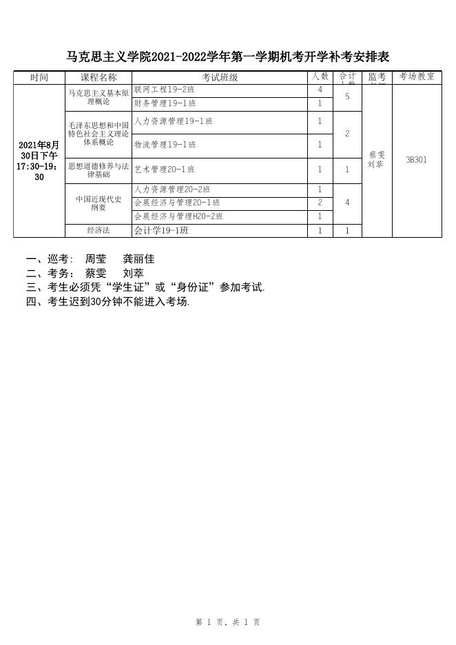 附件2.贵州商学院2021-2022学年第一学期机考开学补考安排表(马克思主义学院）.xlsx