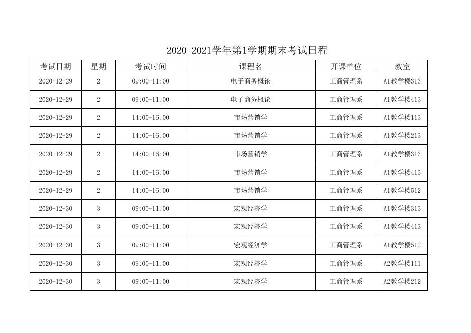 2020-2021学年第1学期期末考试日程.xls