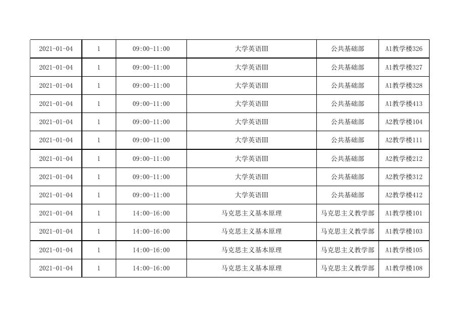 2020-2021学年第1学期期末考试日程.xls