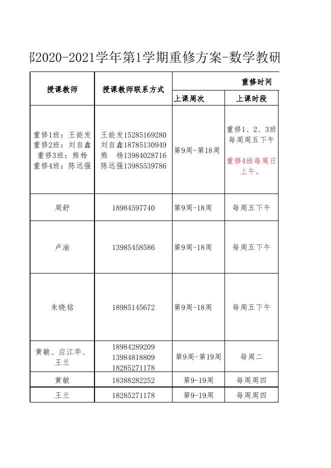2020-2021学年第1学期重修方案-公共基础教学部-数学教研室.xlsx