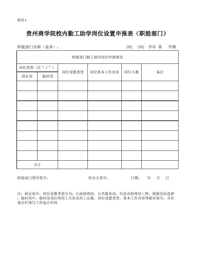 附件4贵州商学院校内勤工助学岗位设置申报表（职能部门）.xlsx