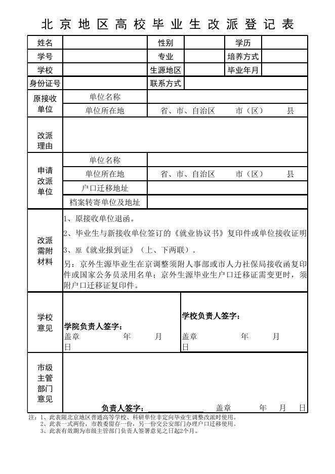 北京地区高校毕业生改派登记表.xls