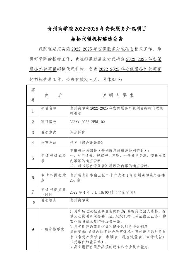 1贵州商学院2022-2025年安保服务外包项目招标代理机构遴选公告.docx