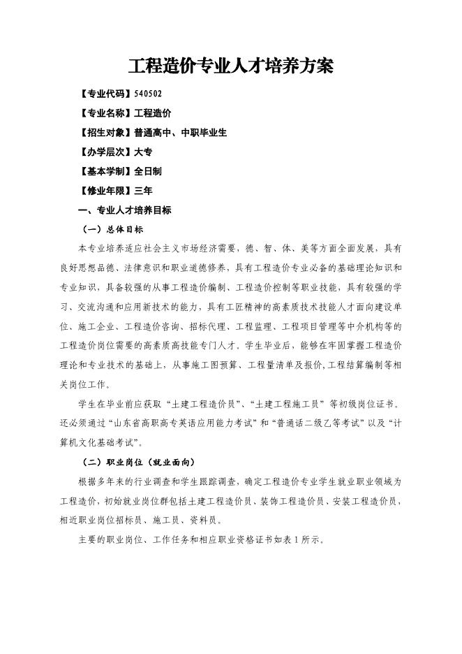 工程造价专业人才培养方案(2018).pdf